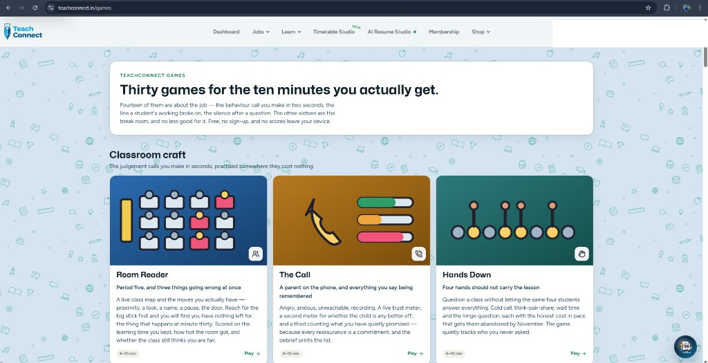 TeachConnect Games classroom craft activities