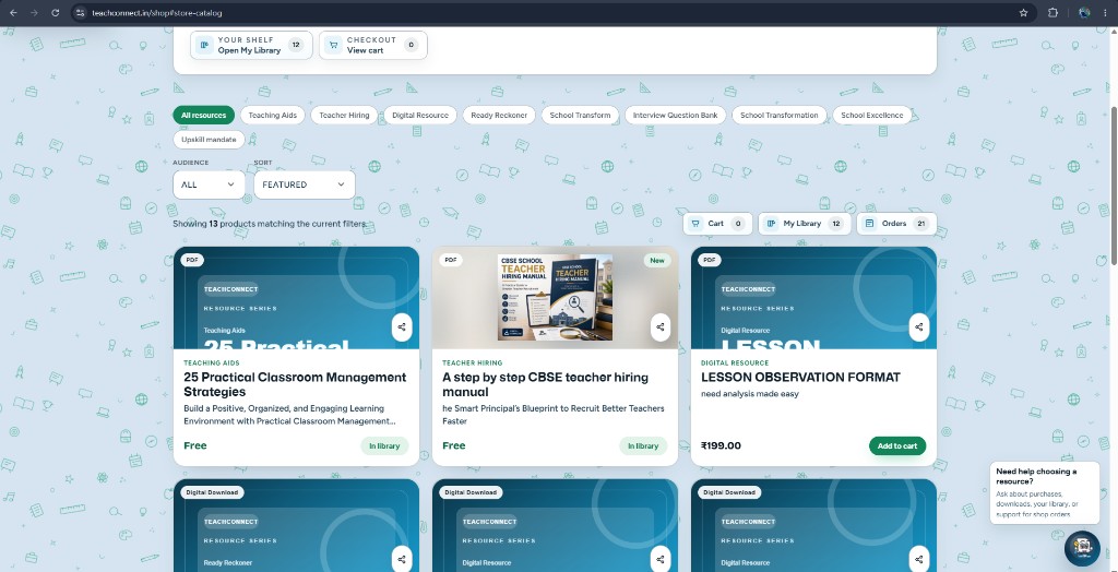 TeachConnect Shop resource catalog