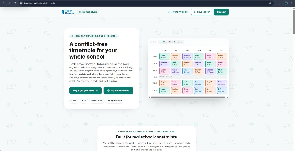 WeekWise by TeachConnect landing page